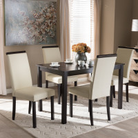 Baxton Studio LW120-Cream-DC/LW12758R53-5PC-Dining Set Daveney Modern and Contemporary Cream Faux Leather Upholstered 5-Piece Dining Set